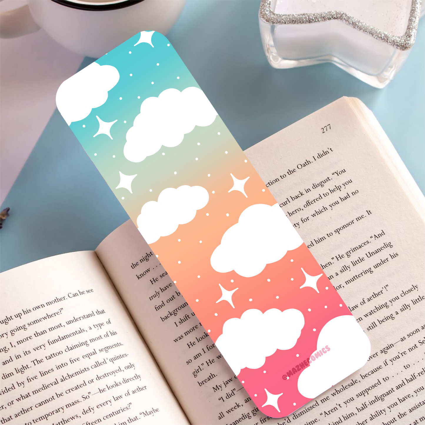 Cloud Blue-Pink Long Bookmark
