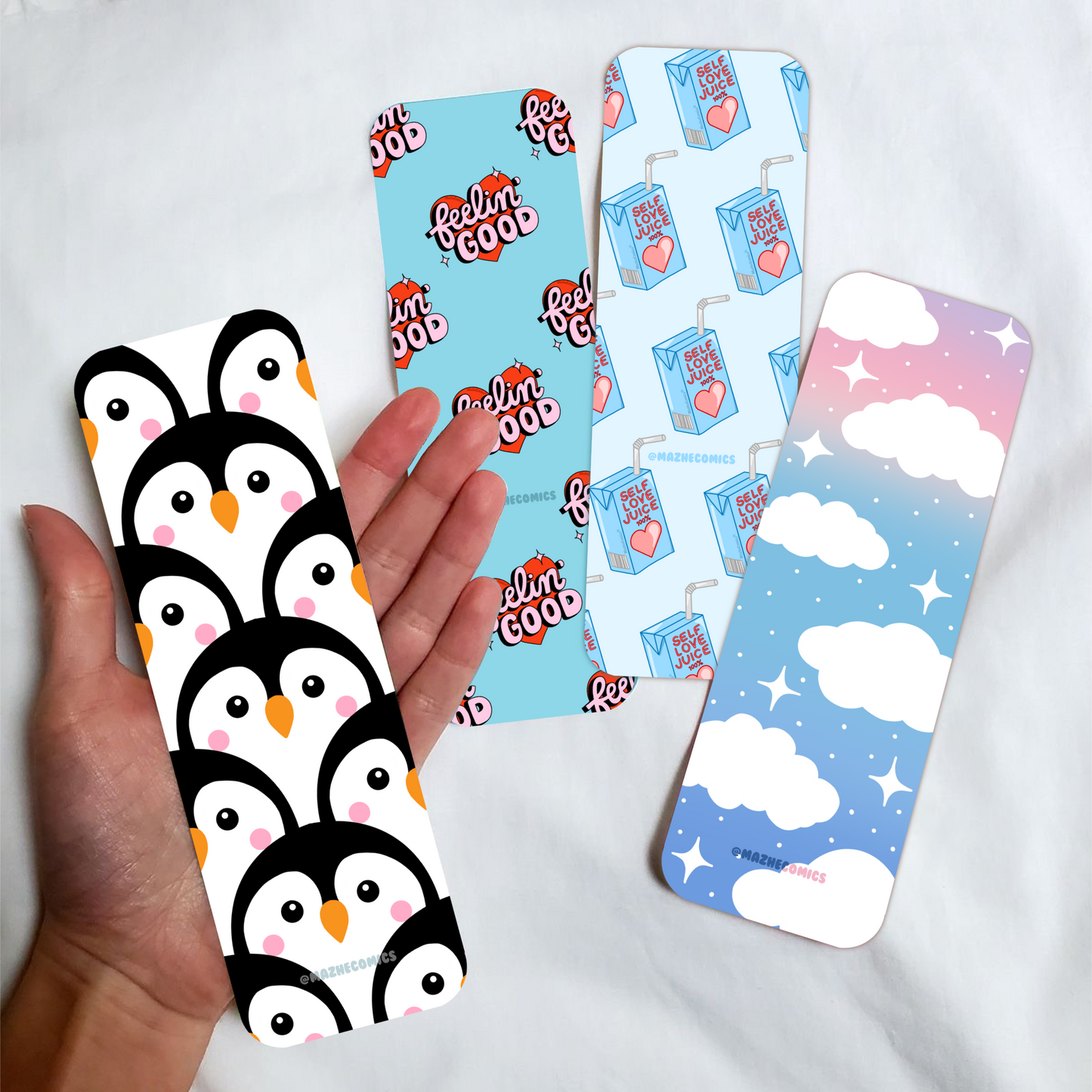 Set of 4 Whimsical Printed Long Bookmark