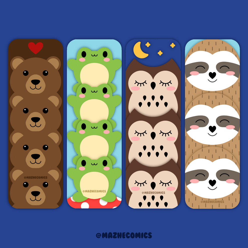 Set Of 4 Cute Animal Print Long Bookmark MazheComics set-of-4-cute-animal-print-long-bookmark-mazhecomics