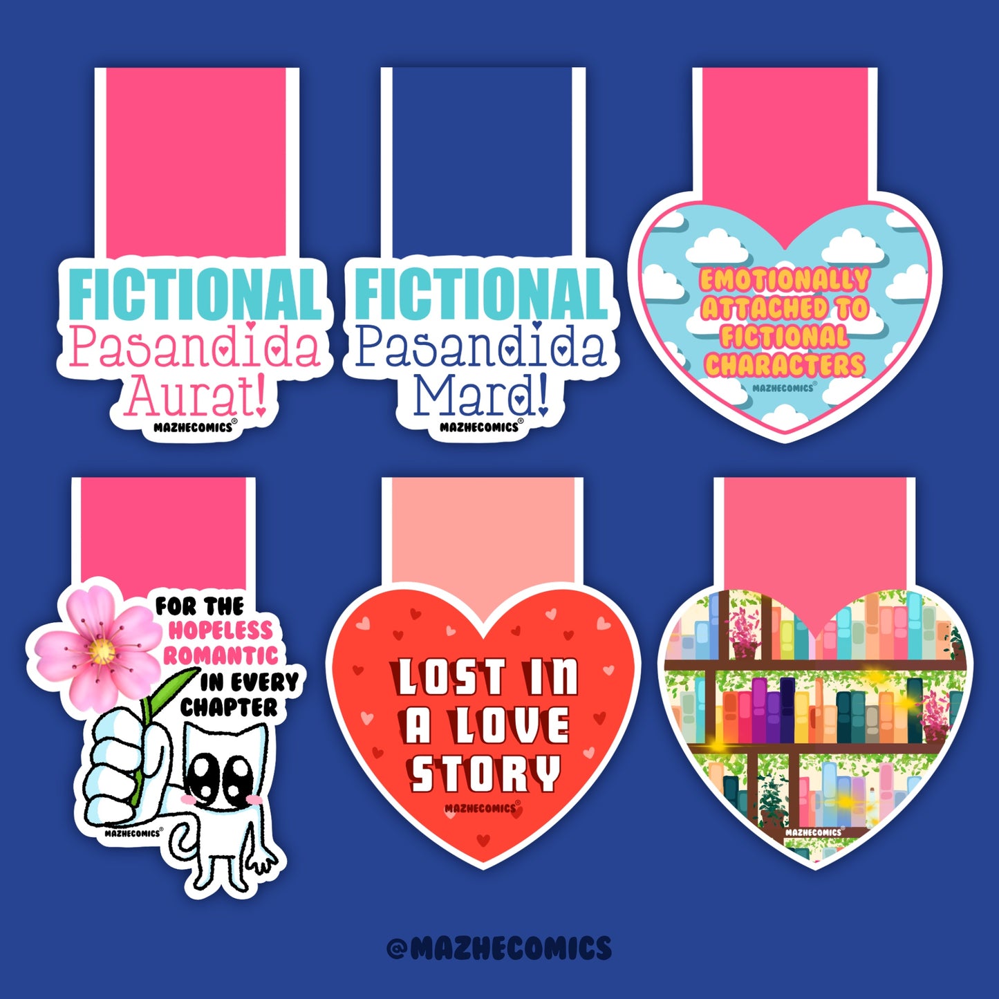 Set of 6 Valentine’s Magnetic Bookmarks