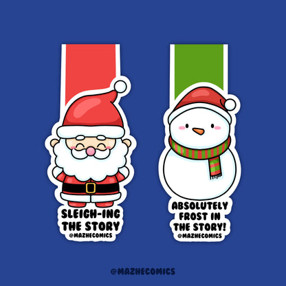 Set of 2 Santa & Snowman Magnetic Bookmark