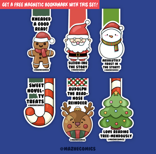 Set of 6 X-mas Themed Magnetic Bookmarks