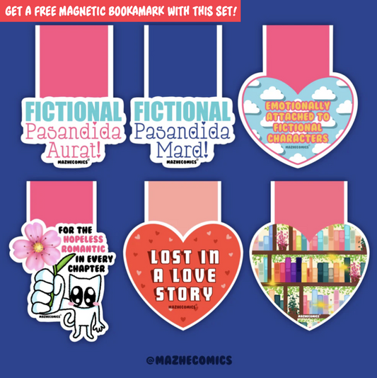 Set of 6 Valentine’s Magnetic Bookmarks