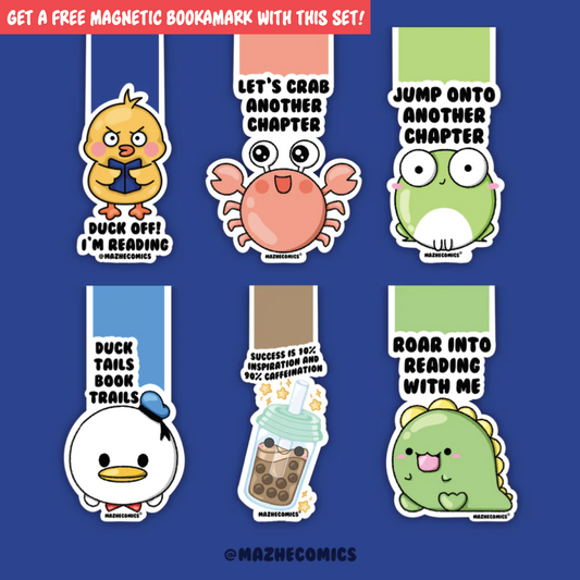Set of 6 Punny Magnetic Bookmarks